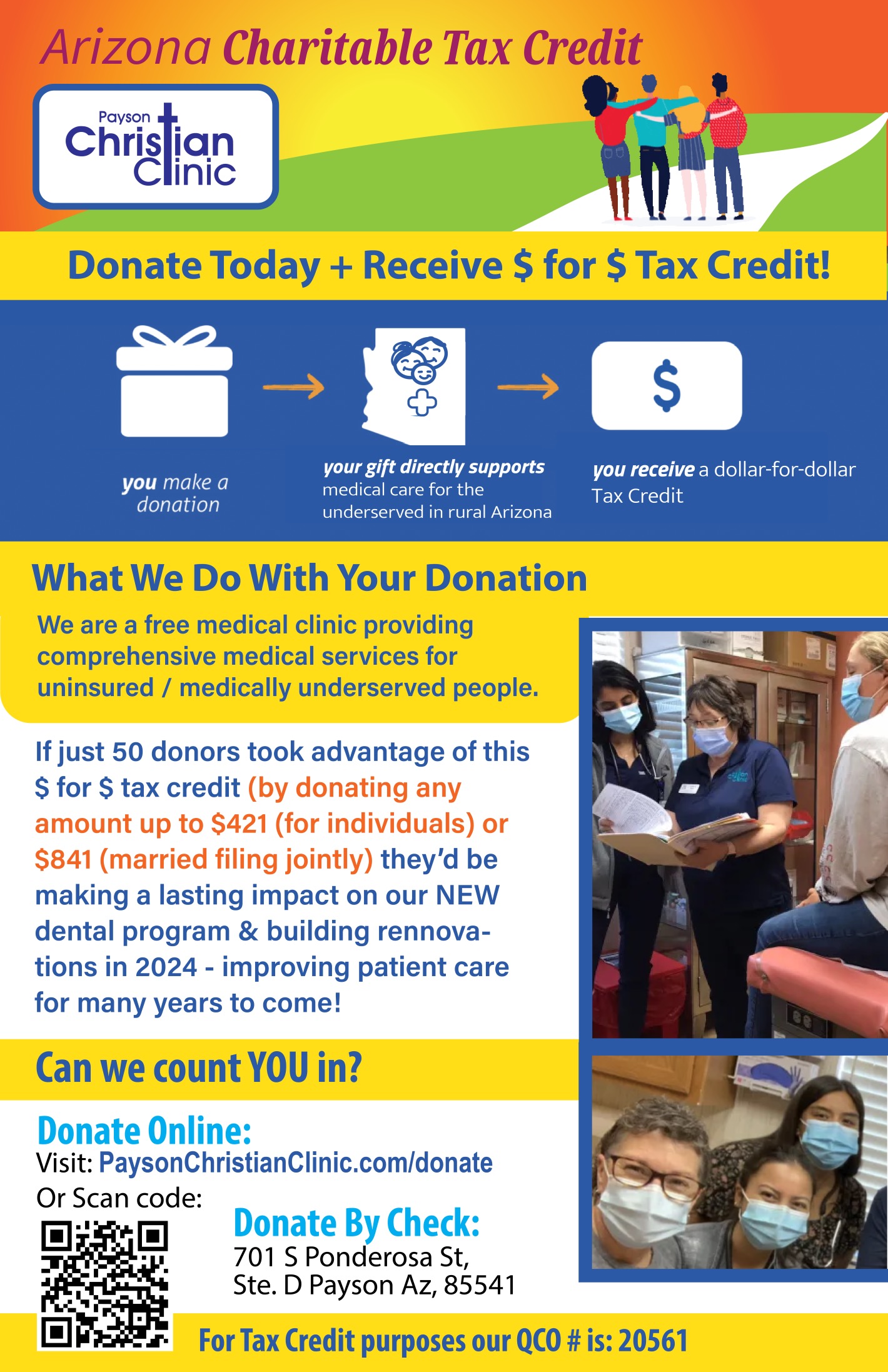Payson Christian Clinic Arizona Charitable Tax Credit information flyer